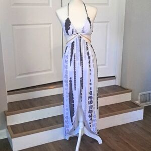 Womens Swimsuit & Cover Up Chiffon High Slit Sheer Boho Maxi Halter Dress Med